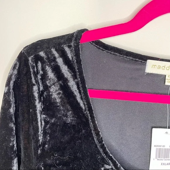 NWT XXL madden girl Crushed velvet black long sleeve stretchy ruched dress - Picture 4 of 8